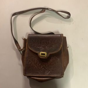 Vintage decorated long strap purse